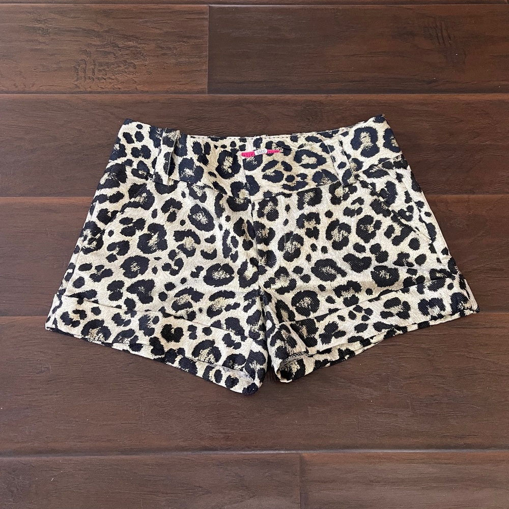 Alice + Olivia Cady Cuff Gold Metallic Leopard Print Shorts Size 4